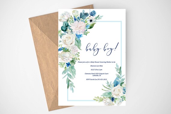 Baby Shower Invitation Boy Printable Boy Baby Shower | Etsy
