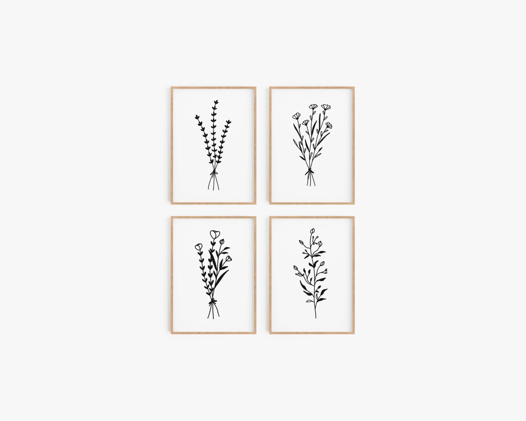 Black and White Floral Wall Art Set, Simple and Modern Wall Decor ...
