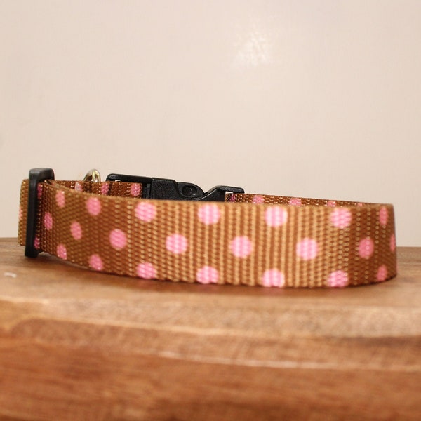 Pink and Brown Polka Dot Dog Collar, Leash, or Matched Set