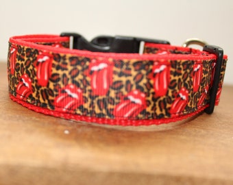 Rock & Roll Tongue Leopard Dog Collar, Leash, or Matched Set....also available for WHOLESALE