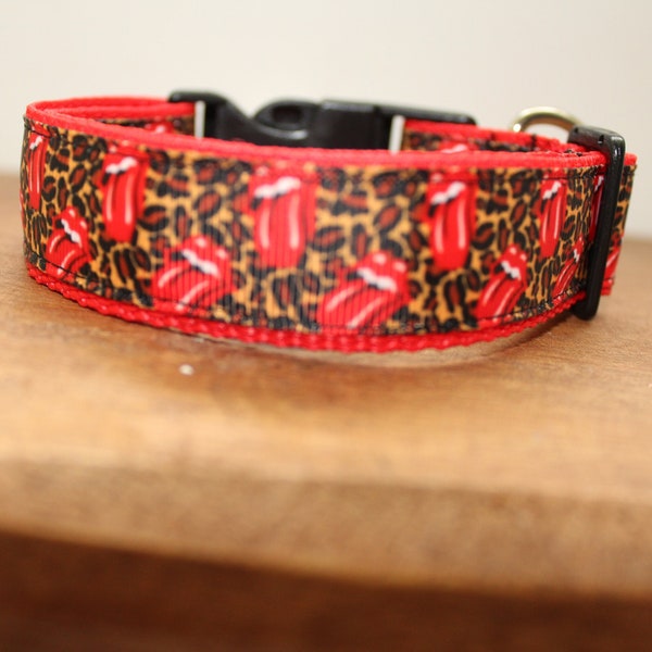 Rock & Roll Tongue Leopard Dog Collar, Leash, or Matched Set....also available for WHOLESALE