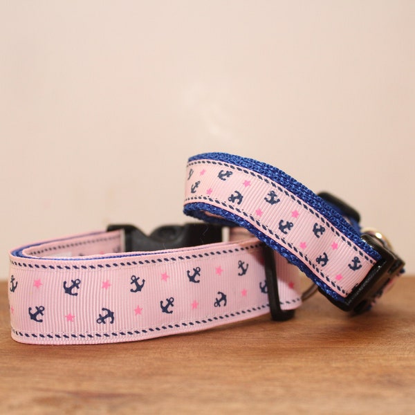 Pink and Blue Anchors Nautical Dog Collar, Leash, or Matched Set....also available for WHOLESALE