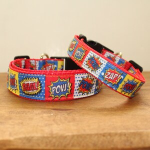 thumbnail image 2 of Handmade Superman Ribbon Dog Collar – Adjustable Comic Book Hero Design (XS-XL) 2 of 6
