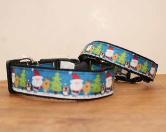 Scène de personnage de Noël d’hiver Collier de chien, laisse ou ensemble assorti.... également disponible pour WHOLESALE
