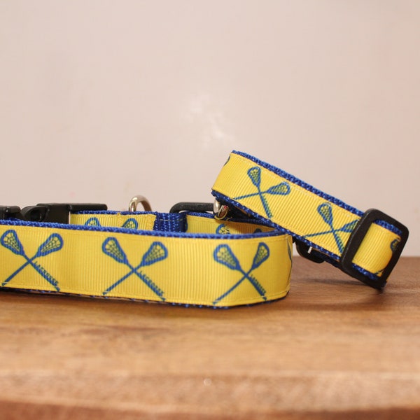 Yellow and Blue Lacrosse Dog Collar, Leash, or Matched Set....also available for WHOLESALE