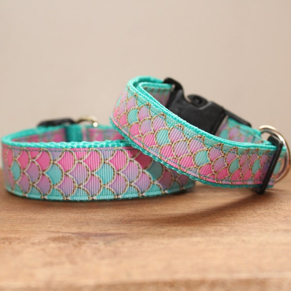 Pink, Teal & Gold Ombre Mermaid Scale Nautical Dog Collar, Leash, or Matched Set....also available for WHOLESALE