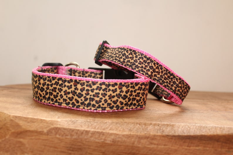 Leopard on Pink Dog Collar, Leash, or Matched Set....also available for WHOLESALE image 1