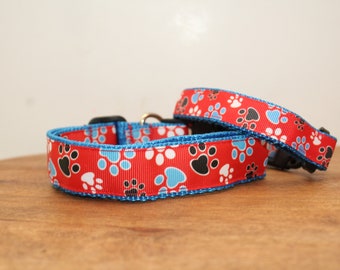 Multicolored Dog Paws Dog Collar, Leash, or Matched Set....also available for WHOLESALE