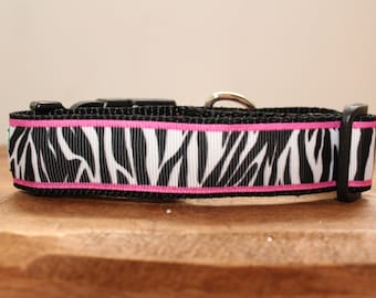 Pink Lined Zebra Dog Collar, Leash, or Matched Set...also available for WHOLESALE