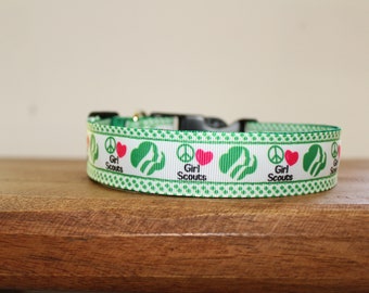 Peace, Love and Girl Scouts Dog Collar, Leash, or Matched Set....also available for WHOLESALE