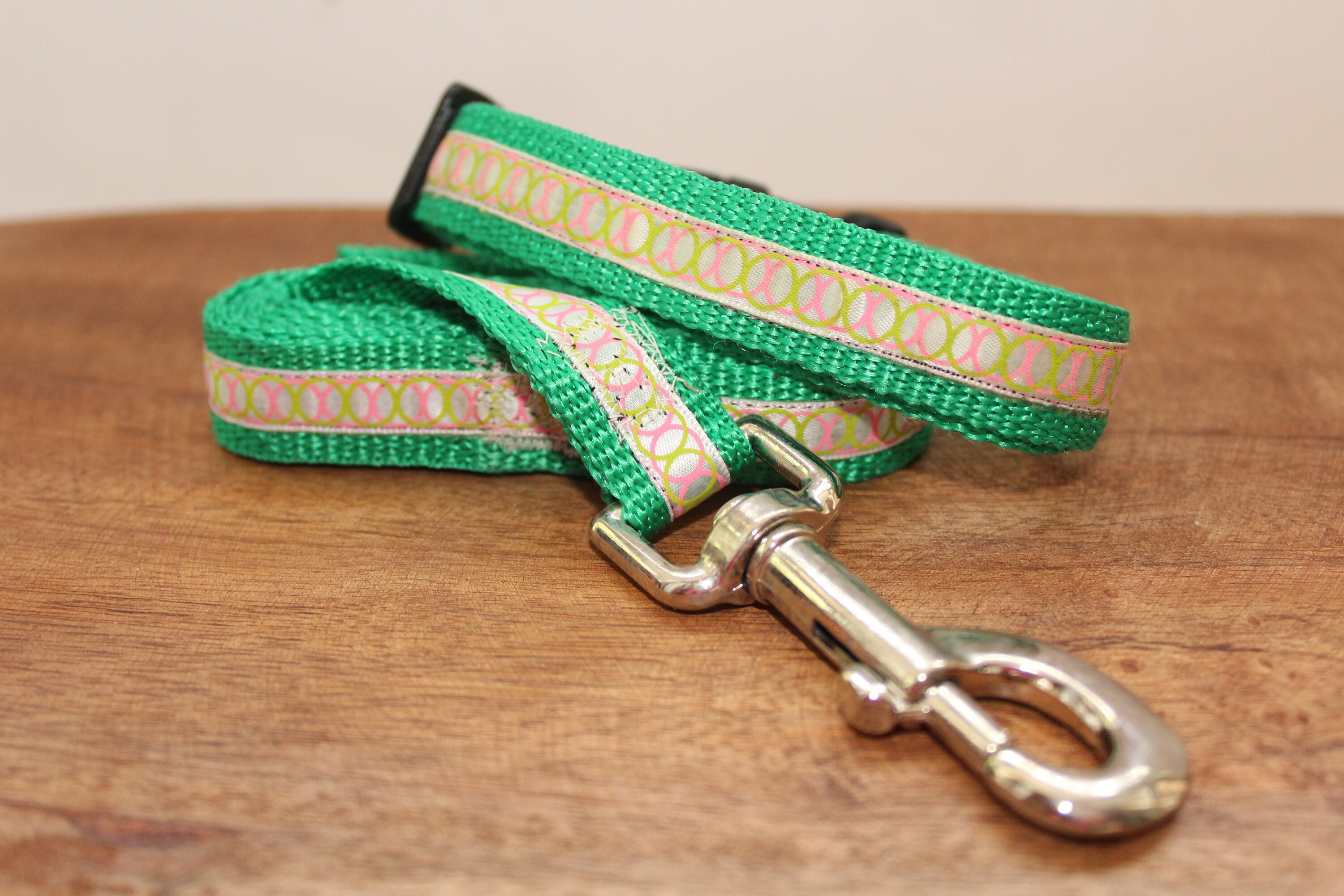 Pink and Green Circles Small Dog Collar and Matching Leash Set Etsy