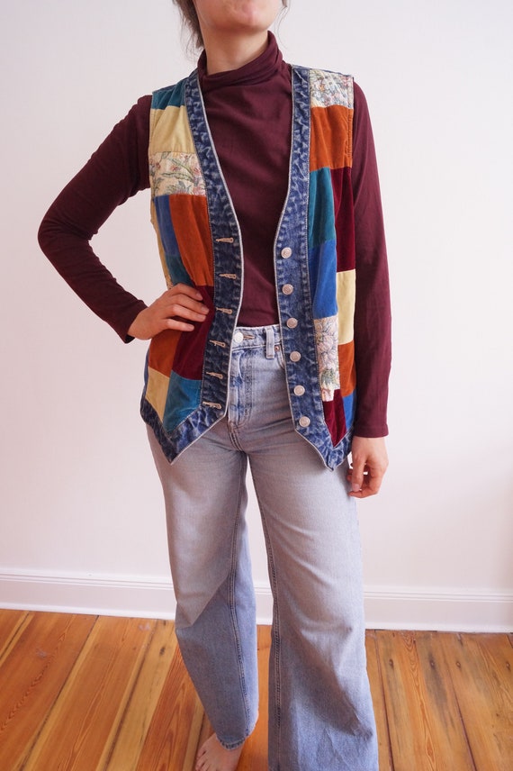 Vintage Patchwork denim velvet waistcoat from the