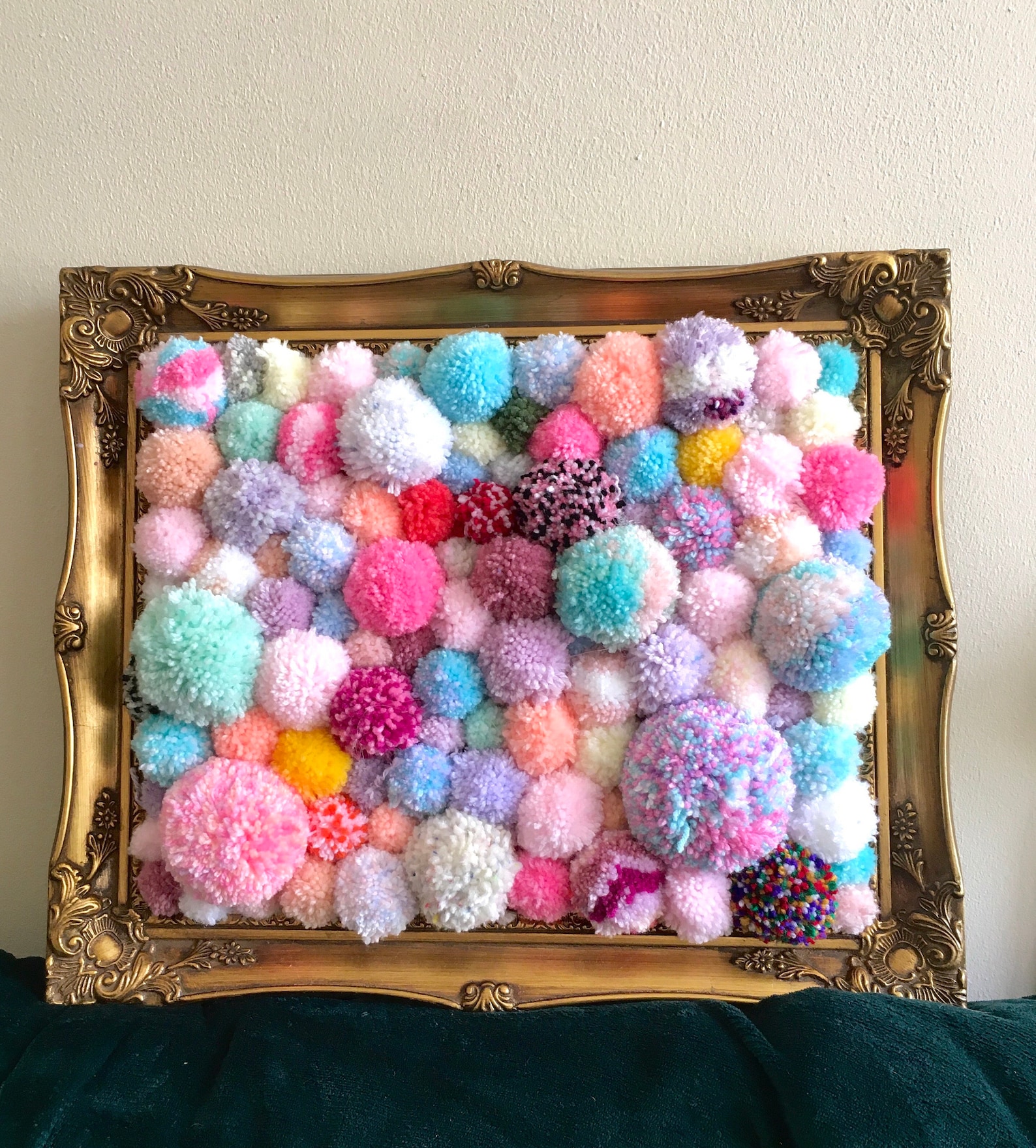 Upcycled Pastel Pom Pom Framed Wall Art Etsy