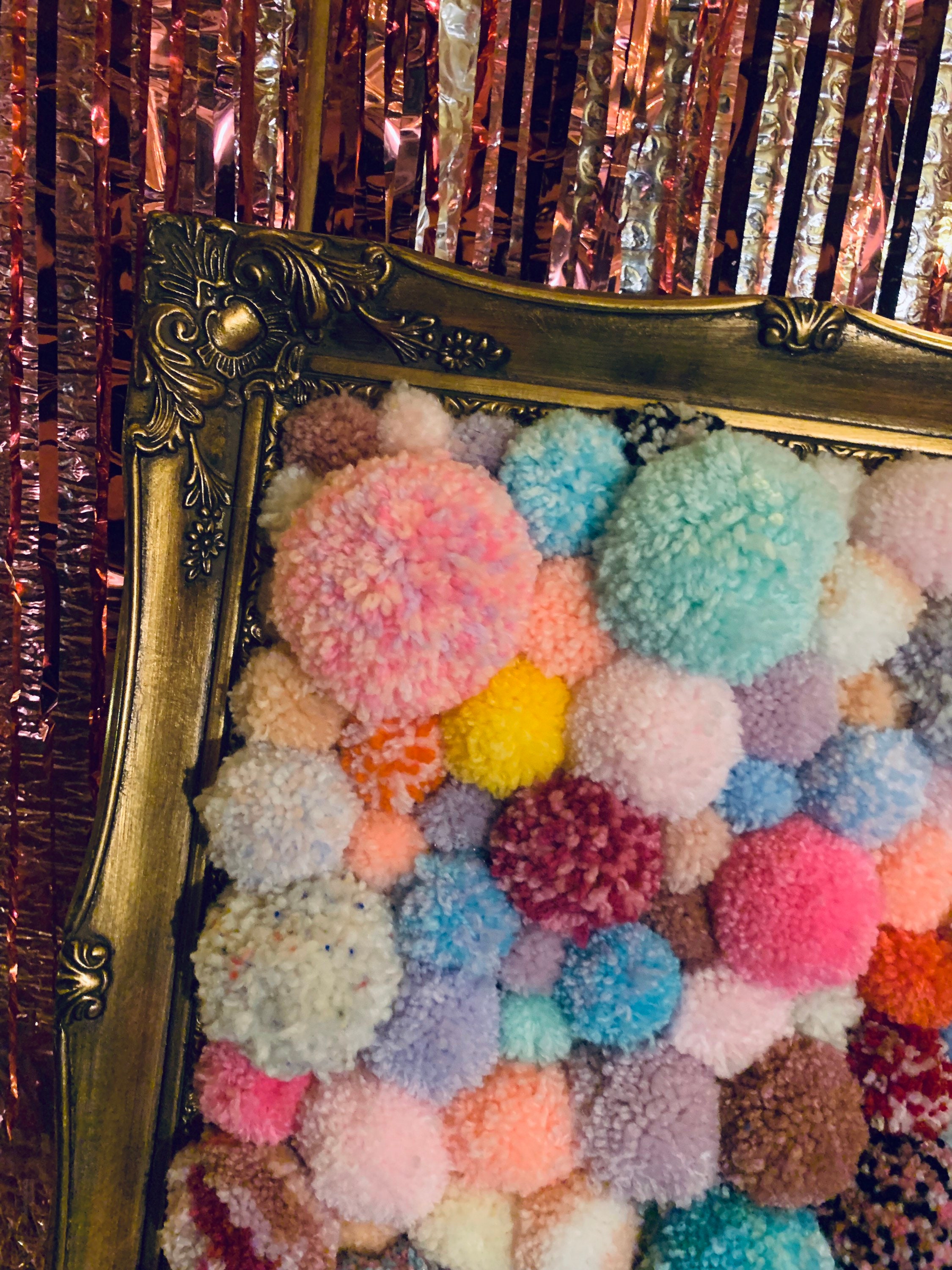 Upcycled Pastel Pom Pom Framed Wall Art Etsy