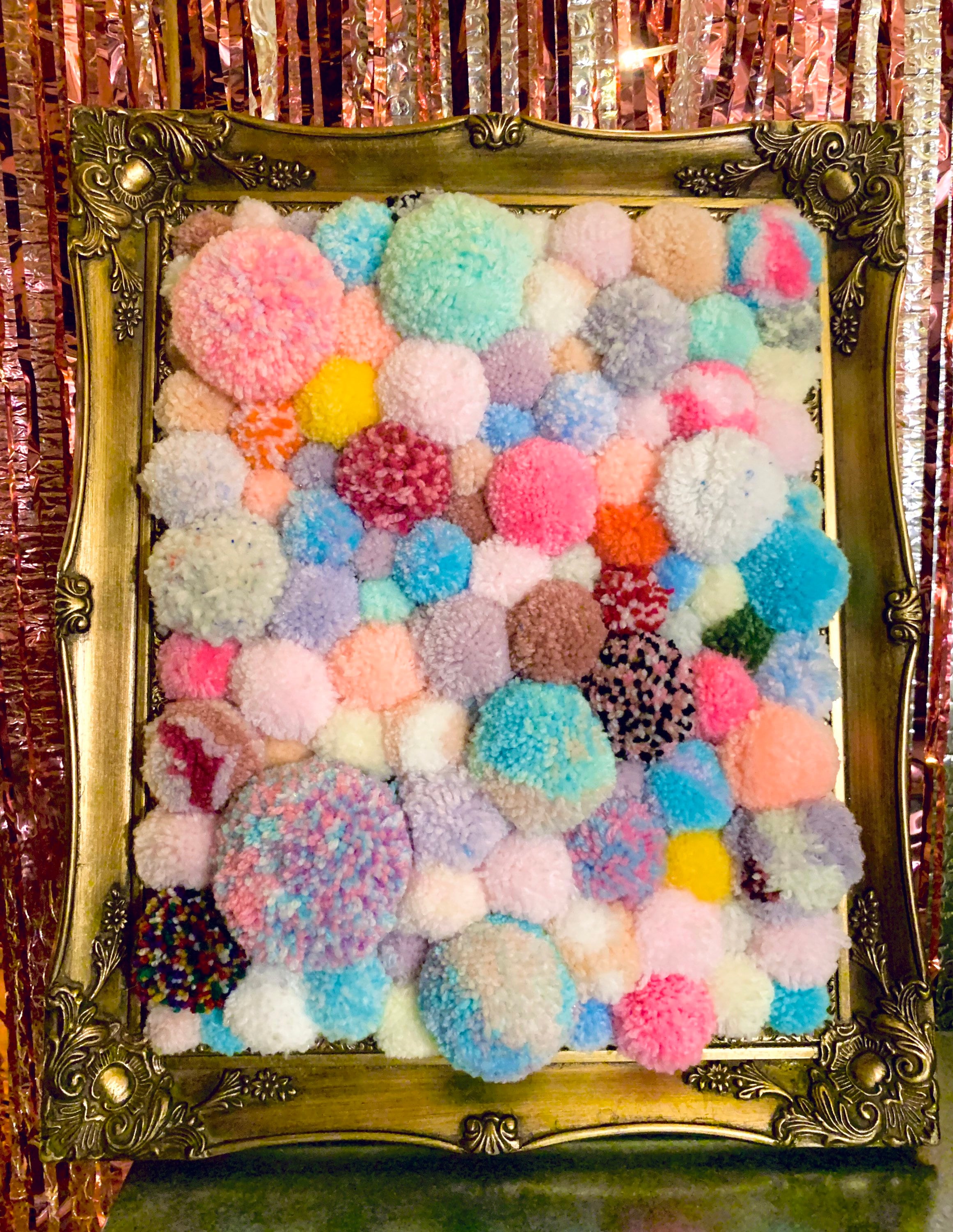 Upcycled Pastel Pom Pom Framed Wall Art Etsy