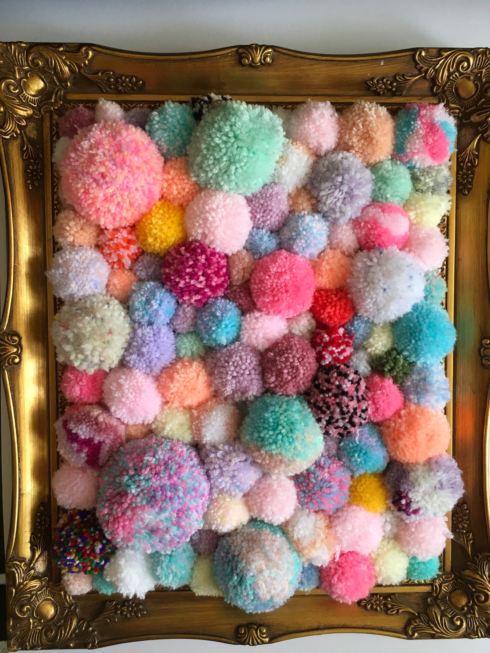 Upcycled Pastel Pom Pom Framed Wall Art Etsy