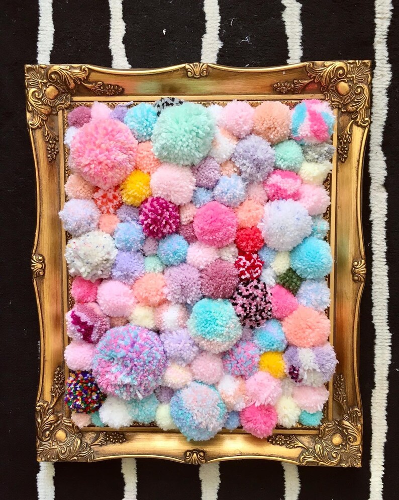 Upcycled Pastel Pom Pom Framed Wall Art Etsy