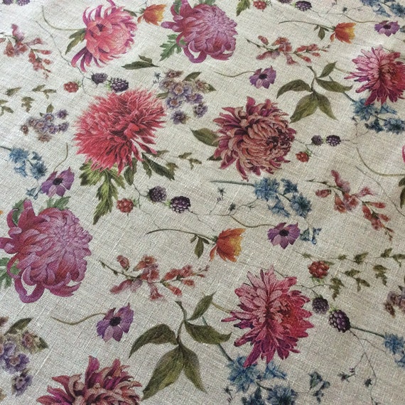 Organic linen Fabric By The Yard 100 Linen Flax with Floral Etsy