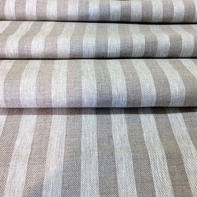 Organic Linen Fabric Striped By The Yard Natural Gray Eco Etsy