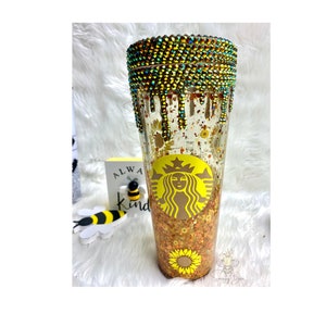 Sunflower Venti tumbler, Starbuks Sunflower Gift Cup, Custom Tumbler Cup, Venti Tumbler, 3D Sunflower Lid Topper, Sunflower  Starbucks Cup