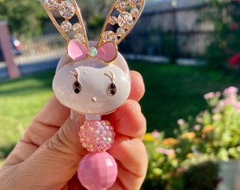 Easter Bunny Brooch pin, Badge Reel with beads, Icu Nurse Gift, Easter Work Name Tag, Employee Easter Badge Reel, Co Worker Gift