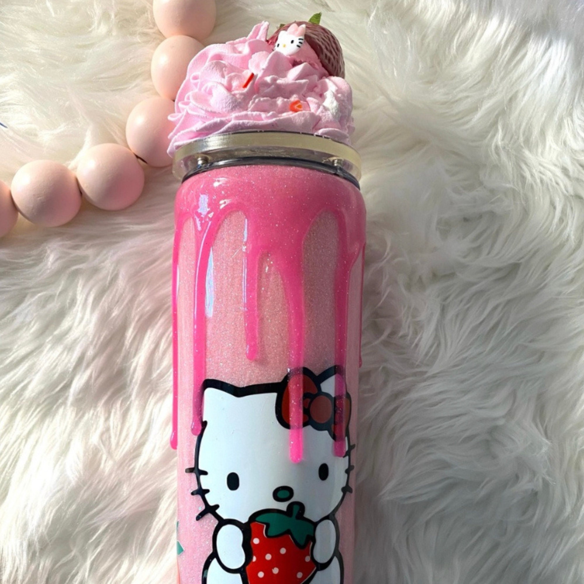Kawaii Cute Cat Ear Tumbler Cup Water Bottle W Straw & Lid Silver Glitter  !nside