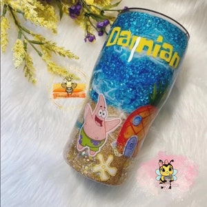 Underwater Cartoon Theme Tumbler,  SpongeBob and Patrick Glitter Tumbler, Gift for Her, Birthday Gift, Epoxy Glitter Tumbler