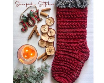 Winter Braid Stocking Crochet Pattern by Sheepish Stitches | Christmas Stocking | Winter Decor | House Warming Gift | Stocking Stuffers