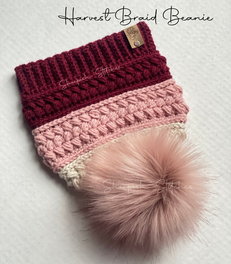 Harvest Braid Beanie crochet pattern by Sheepish Stitches fall cap toque autumn winter image 5