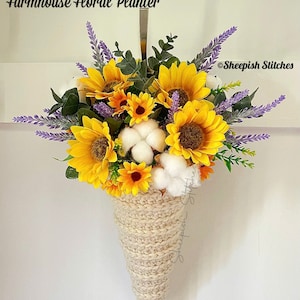 Farmhouse Floral Planter Crochet Pattern by Sheepish Stitches | Crochet Decor | Crochet Planter