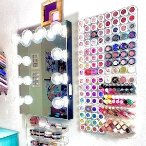Shadow Rack Single Eyeshadow Organizer - Designer Makeup Vanity Storage for 16 Single Shadows - Wall Mountable, Linkable, Stackable, Modular