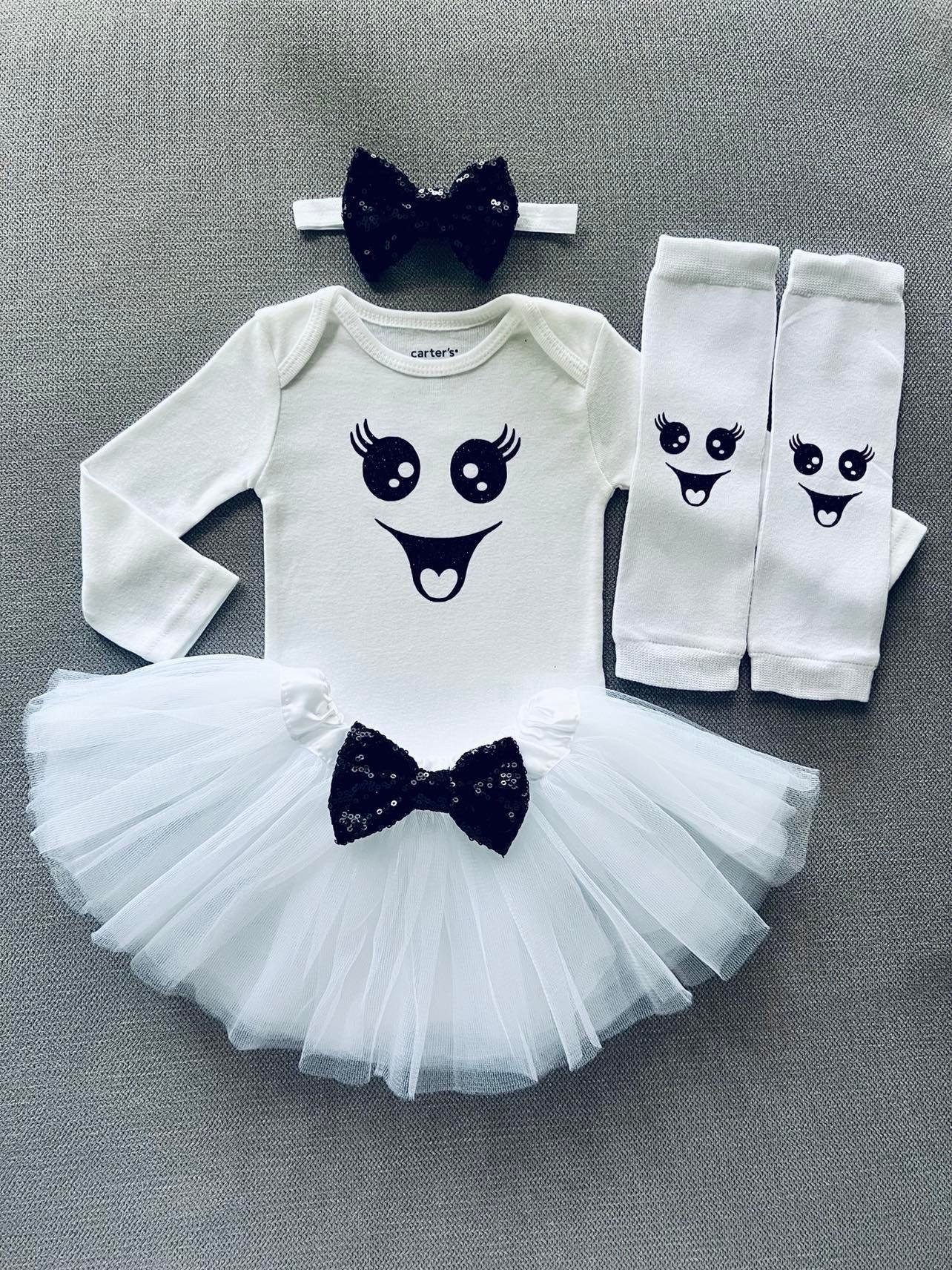 Dramiposs Baby Girls Halloween Ghost Outfits Set Infant Tutu Skirt with Leggings 
