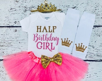 Half birthday girl Outfit, Half birthday  girl set,Half Birthday,Half Birthday Bubble gum  pink and gold,Half top,Cake Smash , Photo Prop