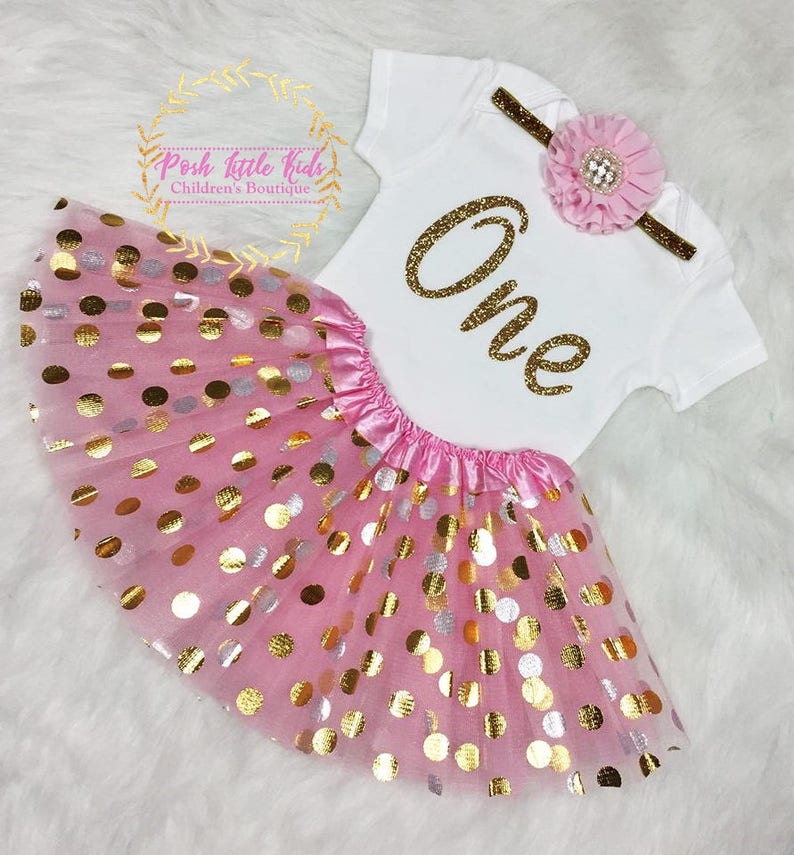 Pink/&Gold One Birthday outfit Birthday girl outfit Pink and gold,Baby girl birthday outfit,polka tutu Pink and gold birthday smash cake