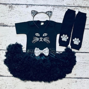 Halloween Cat Baby Costume, Cat Girl costume Halloween, Baby cat costume, Toddler cat costume, Cat themed tutu set, Black catTop, photoprops