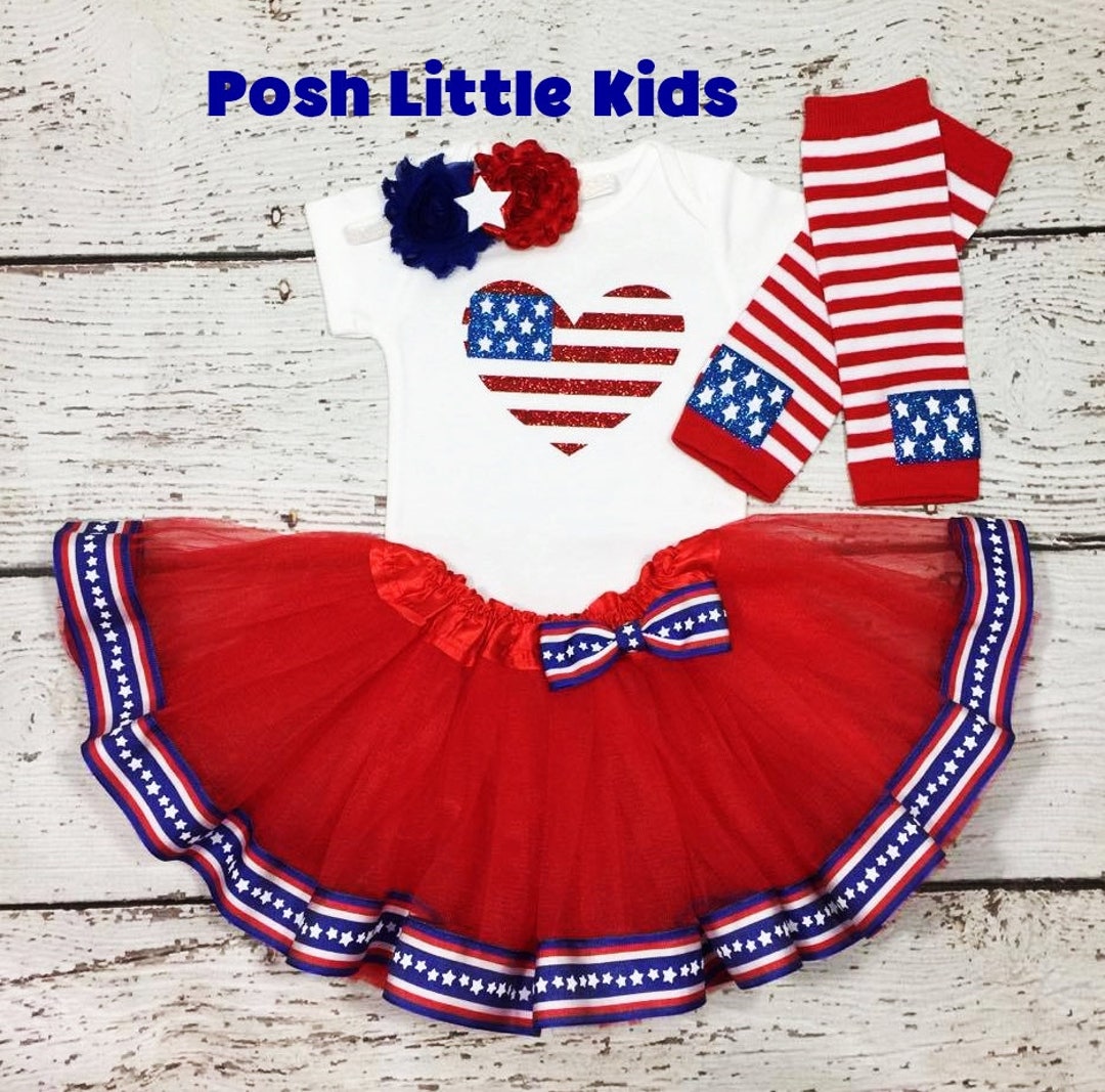 USA Flag Baby Girl Outfit USA Flag July 4th Heart Outfit Set Etsy