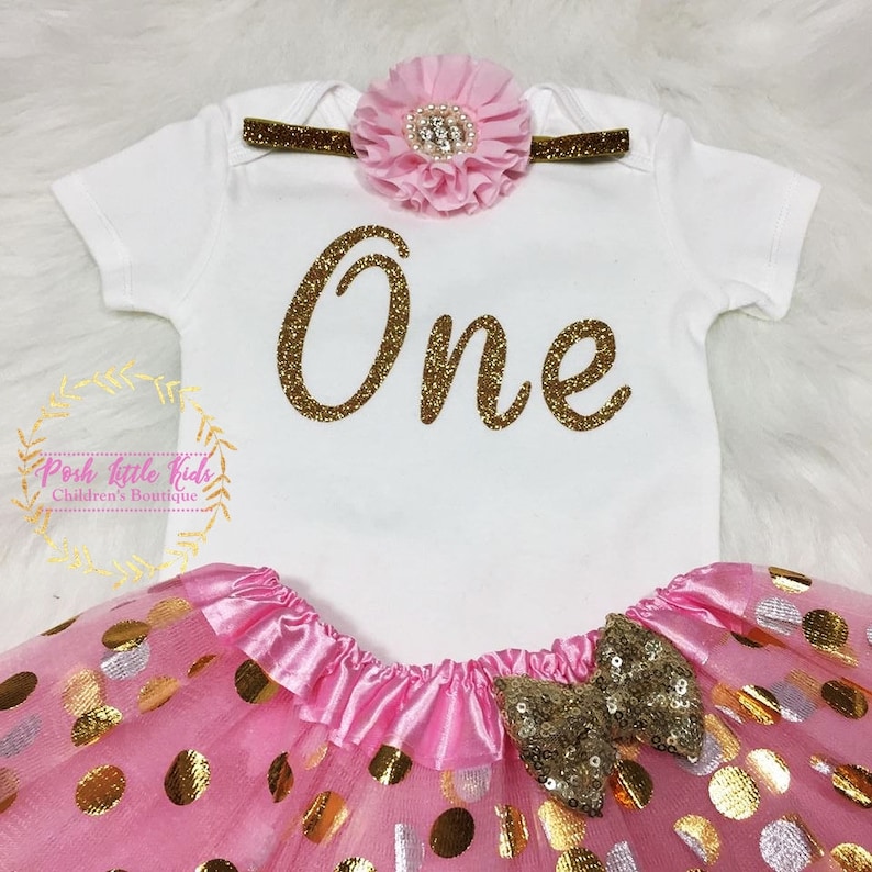 Pink/&Gold One Birthday outfit Birthday girl outfit Pink and gold,Baby girl birthday outfit,polka tutu Pink and gold birthday smash cake