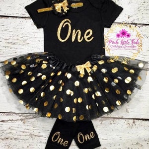 Black and Gold Birthday Girl Outfit,one Baby Girl Outfit,first Birthday ...
