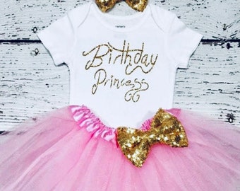 Birthday Princess outfit, Birthday Princess bodysuit, Baby girl birthday outfit, Birthday Princess set birthday smash cake