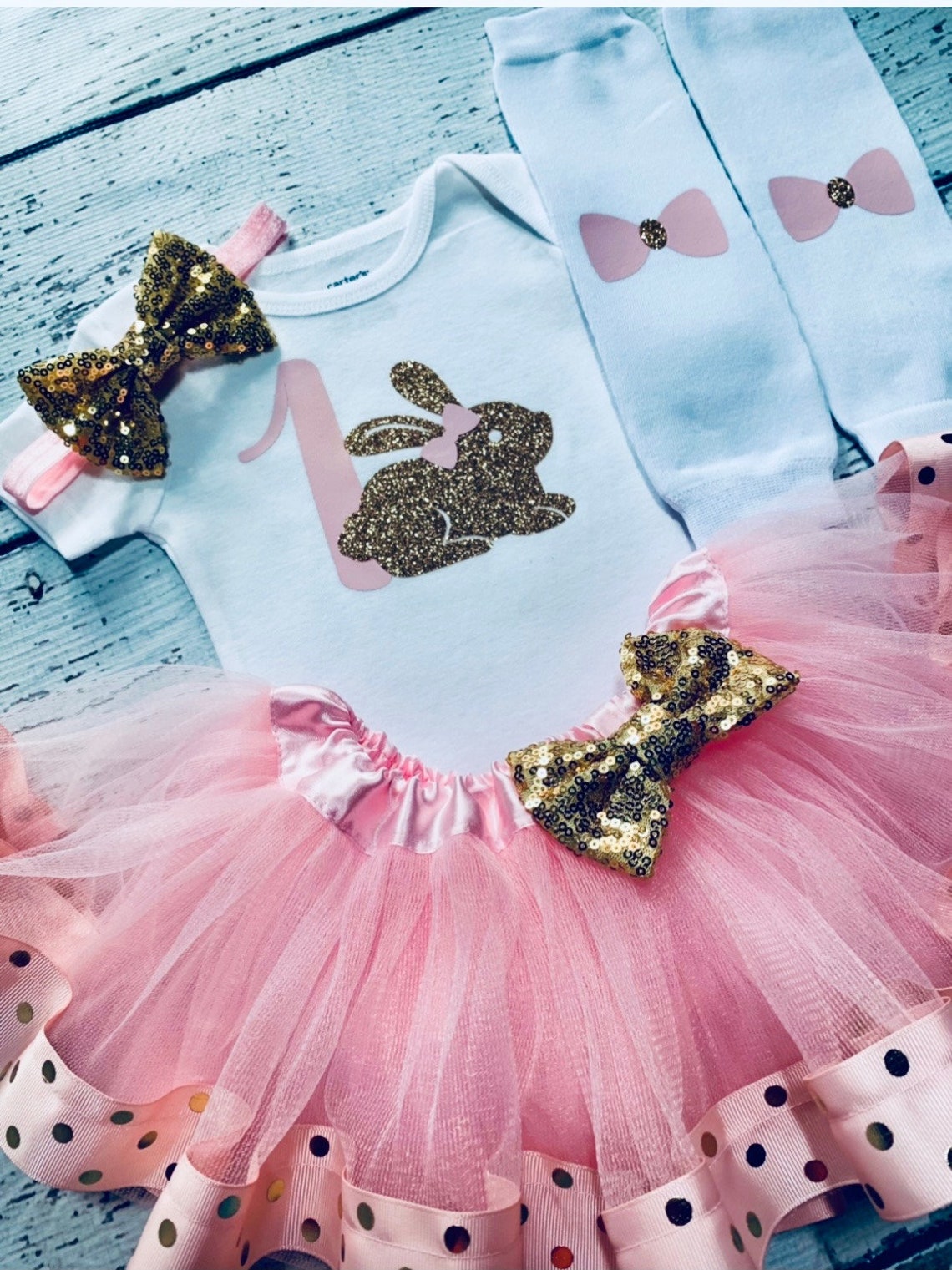 Easter Bunny Girls Outfit easter Pink &gold Dress Easter | Etsy