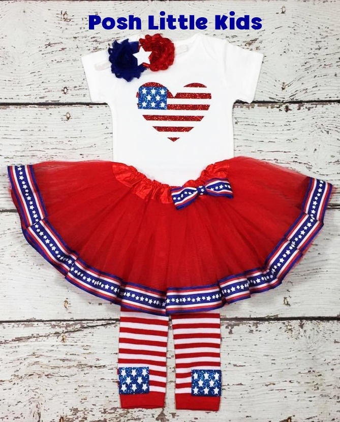 USA Flag Baby Girl Outfit USA Flag July 4th Heart Outfit Set Etsy