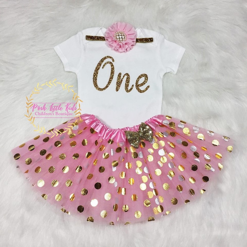 Pink/&Gold One Birthday outfit Birthday girl outfit Pink and gold,Baby girl birthday outfit,polka tutu Pink and gold birthday smash cake