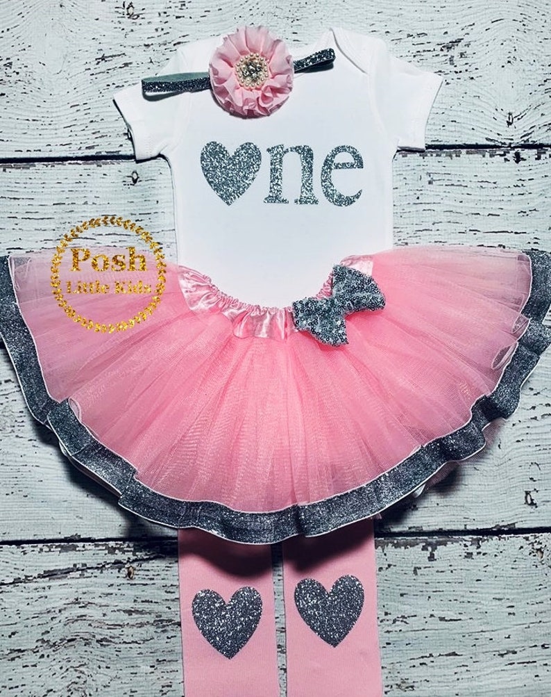 Birthday Girl Outfit Pink and Silver First Birthday Girl Etsy
