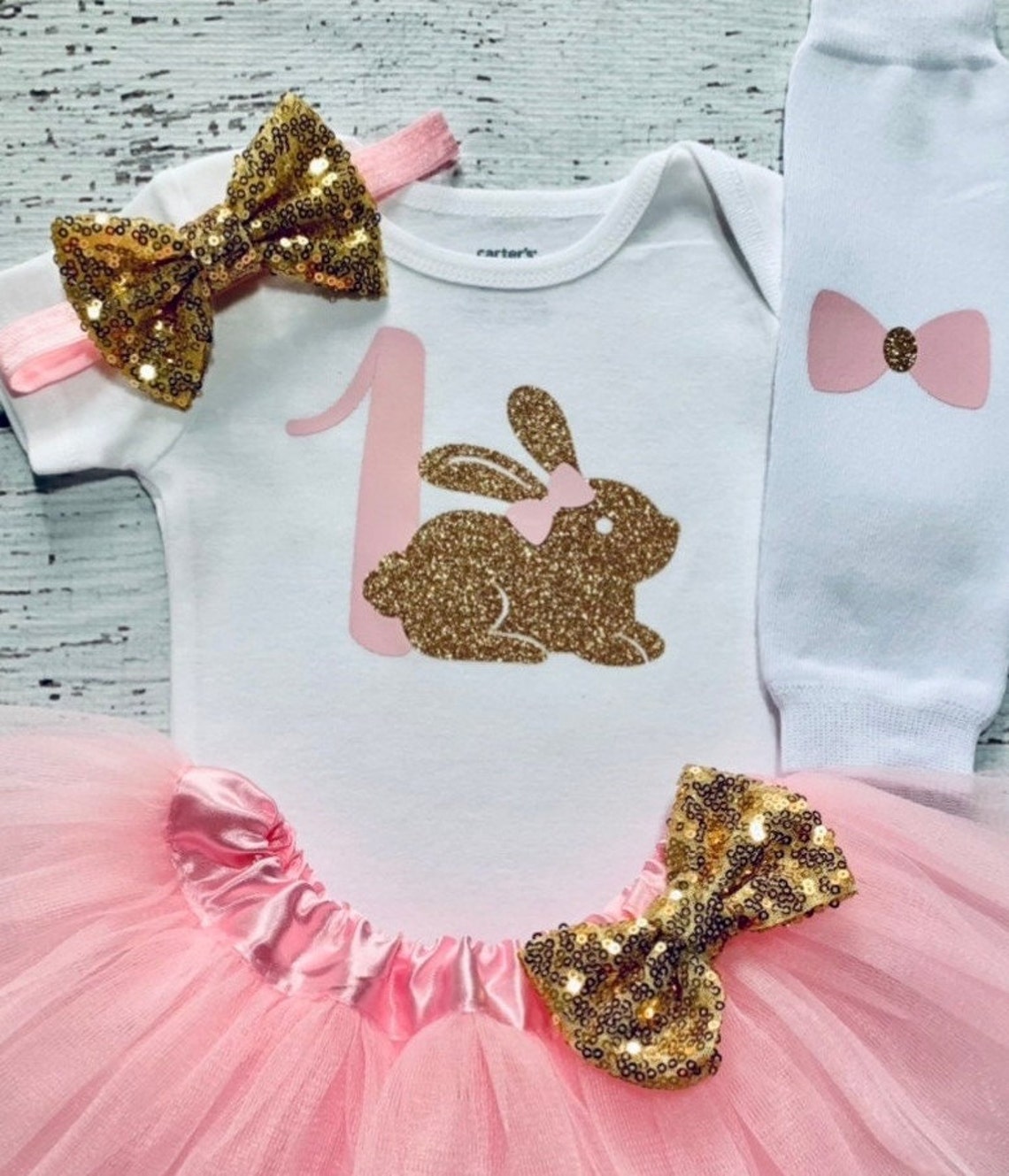 Easter Bunny Girls Outfit easter Pink &gold Dress Easter | Etsy