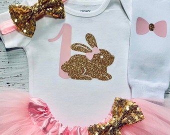 Easter bunny Girls Outfit ,Easter Pink &Gold Dress, Easter baby girl Outfit,  Easter bunny Dress, Toddler Easter set,Easter top,Easter shirt