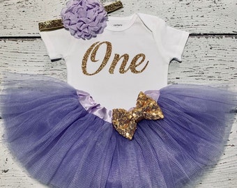 BIRTHDAY Baby Outfit, Levander-GOLD Birthday set, First birthday set, Second birthday outfit, Photo props