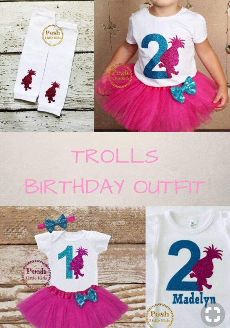 Trolls birthday girl Outfit First Birthday,Second Birthday,trolls top,trolls shirt,Cake Smash Trolls birthday set,Trolls PhotoProp