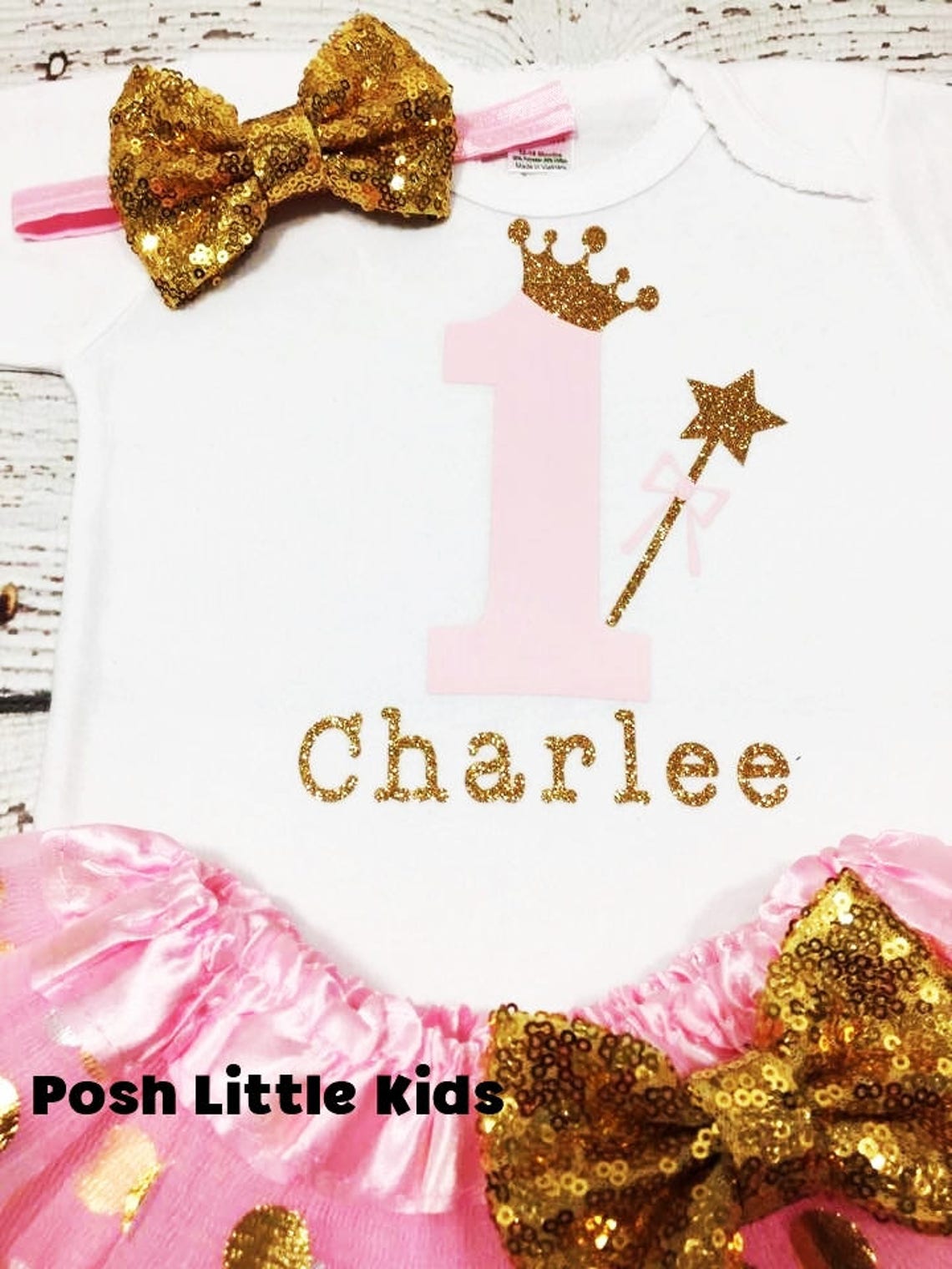 One - Birthday Outfit - Silver or Gold and watermelon pink/turquoise main image 0