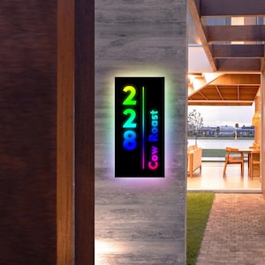 Backlit Address Sign,Modern Home Night Visibility,Street LED Plate,LED Address Plate,Personalized Address Numbers Sign,Vertical Address Sign