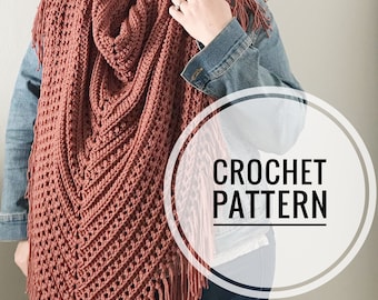 crochet shawl pattern, crochet scarf with fringe, crochet triangle scarf pattern, modern crochet pattern with fringe